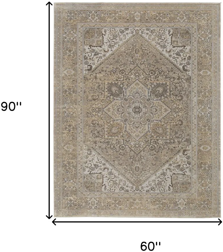 Brown Ivory And Tan Floral Power Loom Distressed Area Rug Photo 4