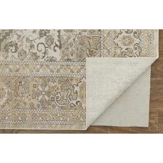 Brown Ivory And Tan Floral Power Loom Distressed Area Rug Photo 4