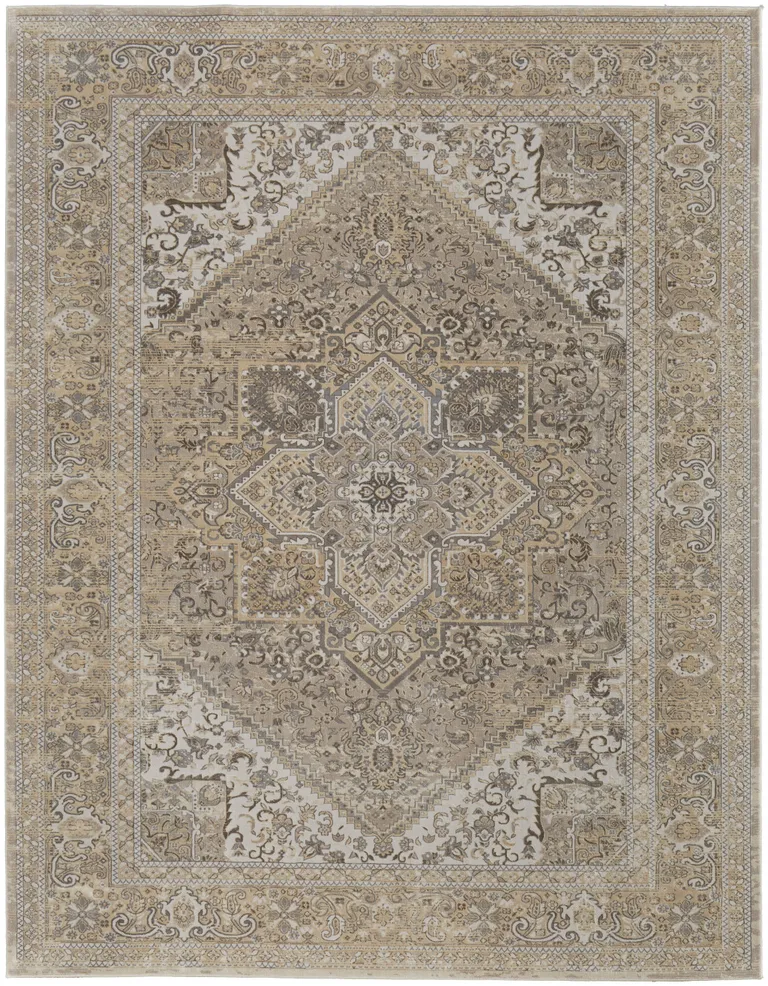 Brown Ivory And Tan Floral Power Loom Distressed Area Rug Photo 1