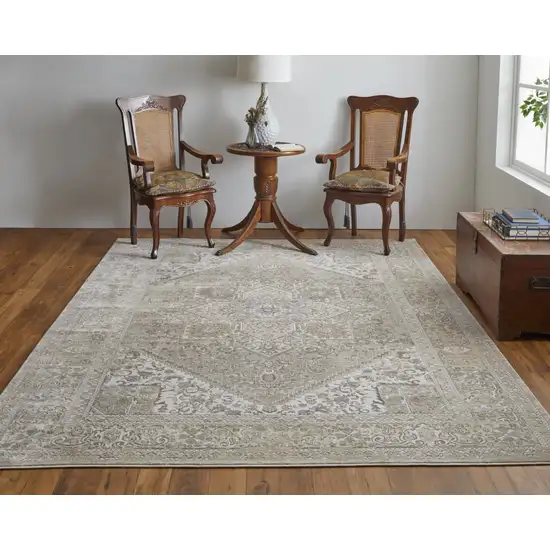 Brown Ivory And Tan Floral Power Loom Distressed Area Rug Photo 6