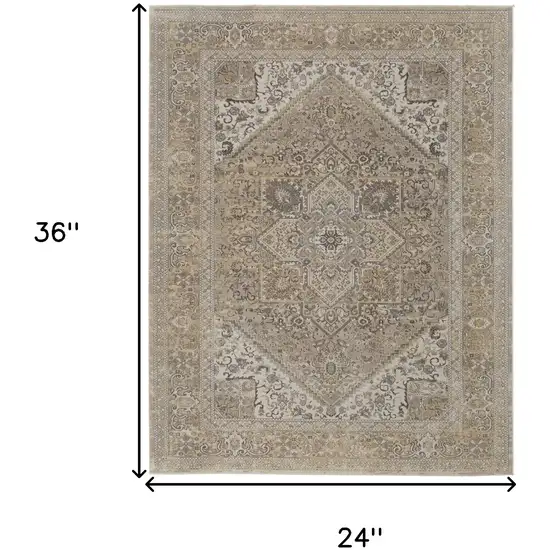 Brown Ivory And Tan Floral Power Loom Distressed Area Rug Photo 7