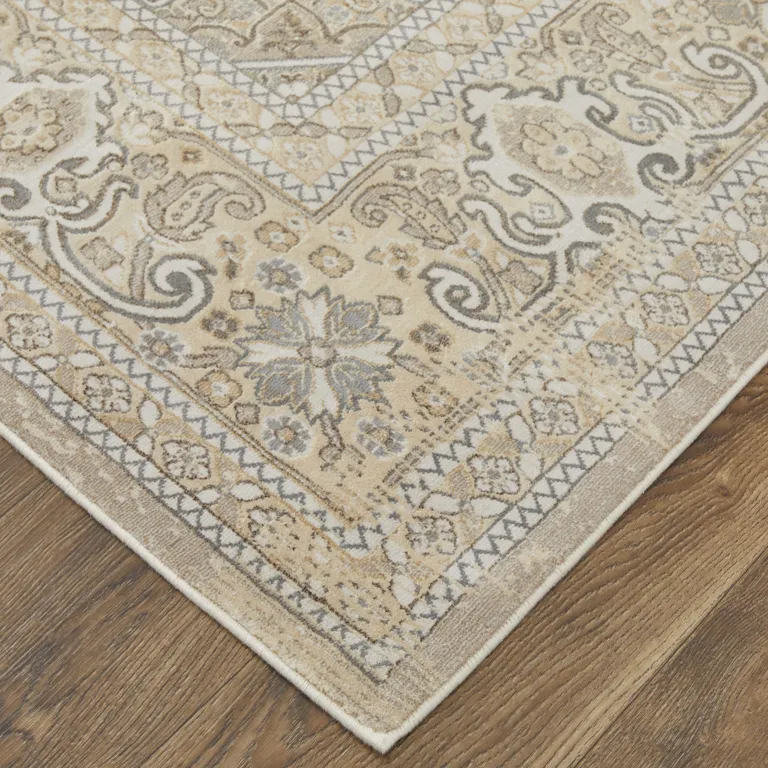 Brown Ivory And Tan Floral Power Loom Distressed Area Rug Photo 3