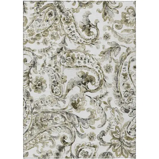 Brown Ivory And Tan Paisley Washable Indoor Outdoor Area Rug Photo 2