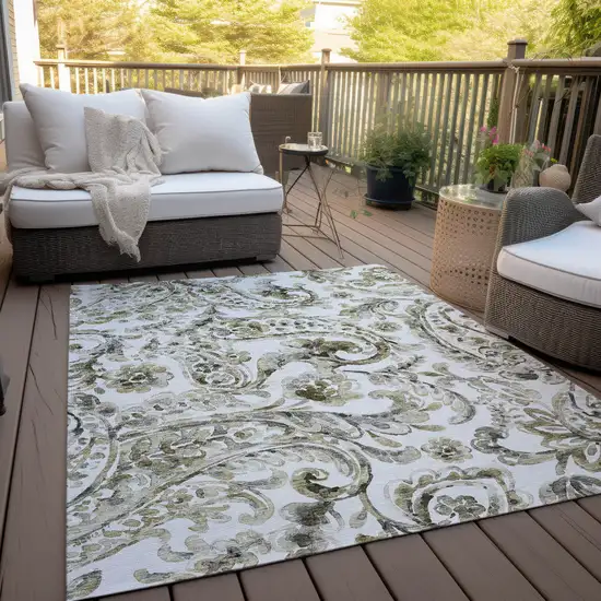 Brown Ivory And Tan Paisley Washable Indoor Outdoor Area Rug Photo 8