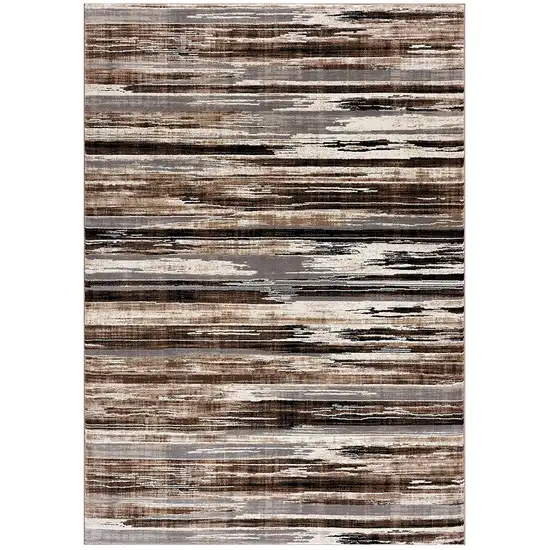 Brown Ivory and Tan Abstract Washable Non Skid Area Rug Photo 2