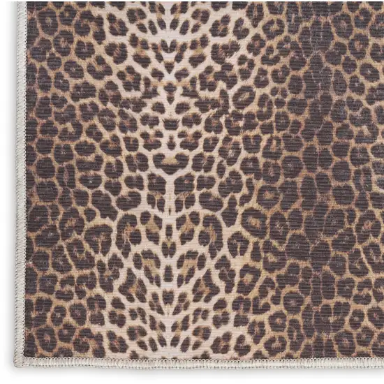 Brown Leopard Print Power Loom Washable Non Skid Runner Rug Photo 3