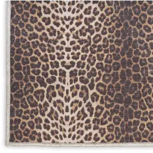 Photo of Brown Leopard Print Power Loom Washable Non Skid Runner Rug