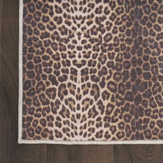 Brown Leopard Print Power Loom Washable Non Skid Runner Rug Photo 4