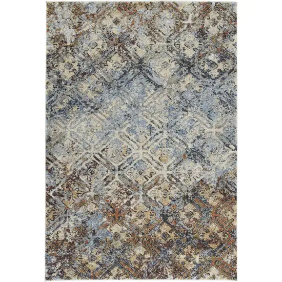 Brown Light Blue And Gray Distressed Diamond Area Rug Photo 5