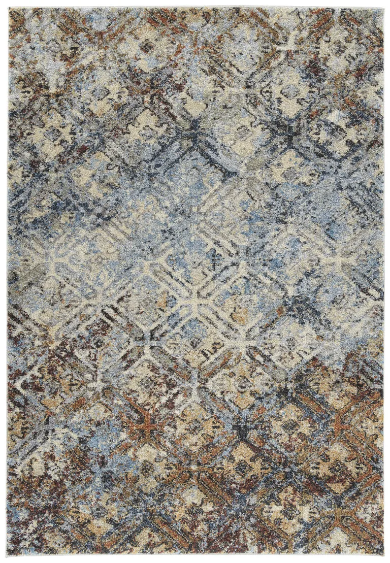 Brown Light Blue And Gray Distressed Diamond Area Rug Photo 1