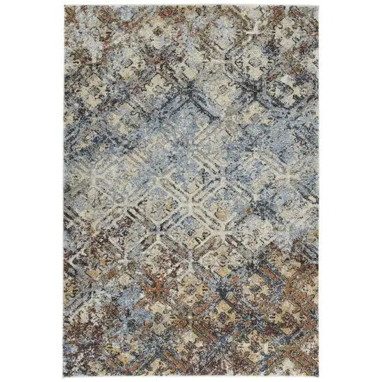 Brown Light Blue And Gray Distressed Diamond Area Rug Photo 1