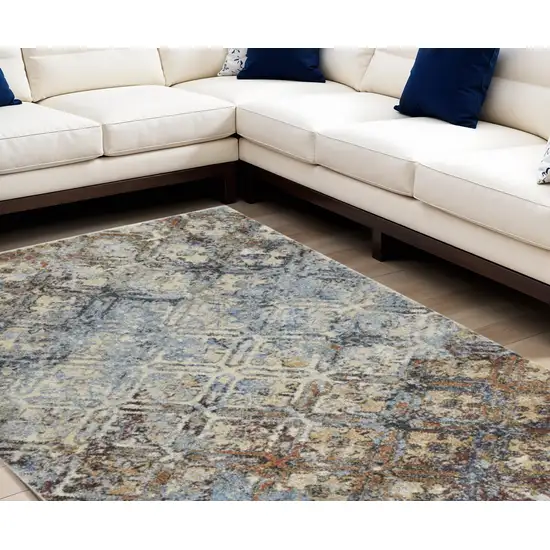 Brown Light Blue And Gray Distressed Diamond Area Rug Photo 1