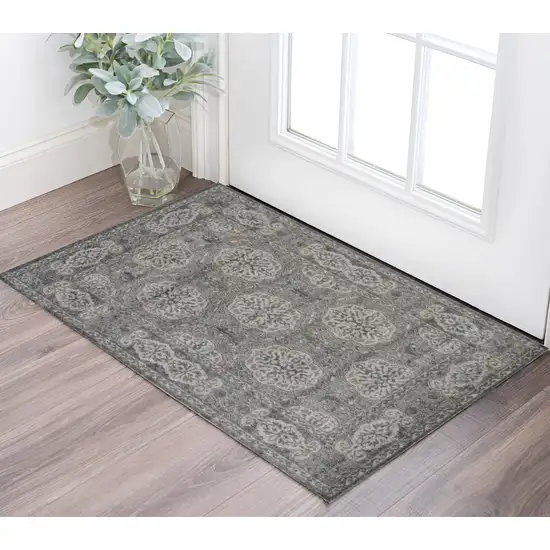 Charcoal and Gray Medallion Power Loom Area Rug Photo 1