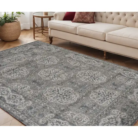 Charcoal and Gray Medallion Power Loom Area Rug Photo 1