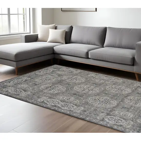 Charcoal and Gray Medallion Power Loom Area Rug Photo 1