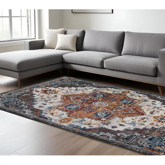 Gray Rust and Orange Medallion Power Loom Area Rug Photo 1