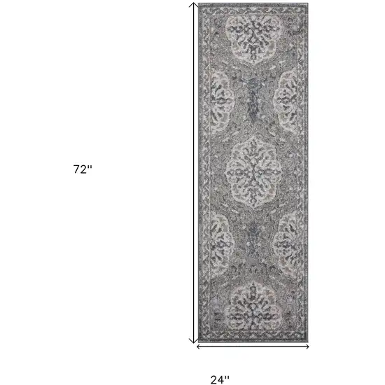 Brown Medallion Power Loom Runner Rug Photo 5