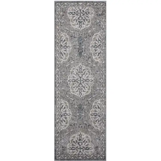 Brown Medallion Power Loom Runner Rug Photo 1