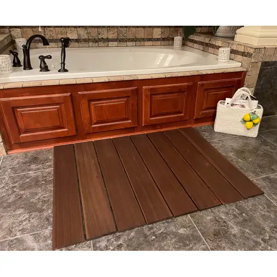 Brown Non Slip Wood Plank Bath Floor Mat Photo 5