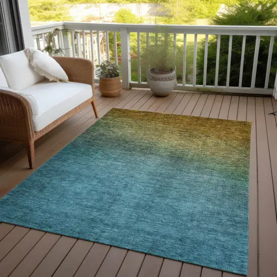 Brown Blue And Taupe Ombre Washable Indoor Outdoor Area Rug Photo 6