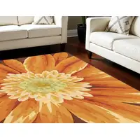 Photo of Brown Orange and Yellow Floral Hand Carved Handmade Area Rug