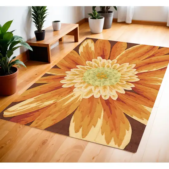 Brown Orange and Yellow Floral Hand Carved Handmade Area Rug Photo 1