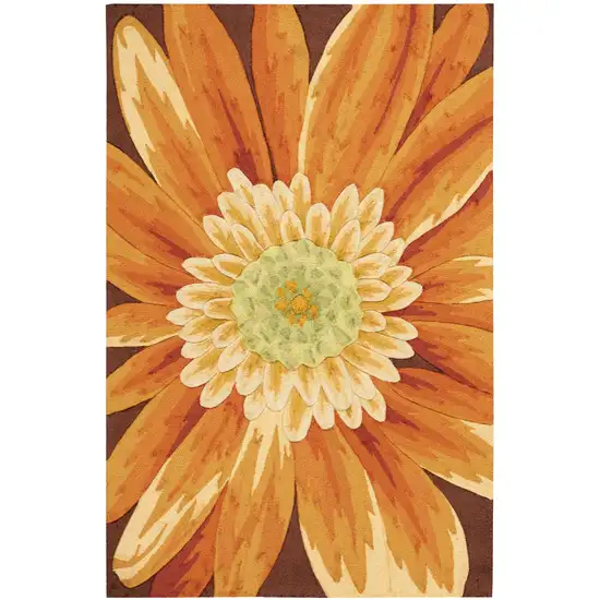 Brown Orange and Yellow Floral Hand Carved Handmade Area Rug Photo 2