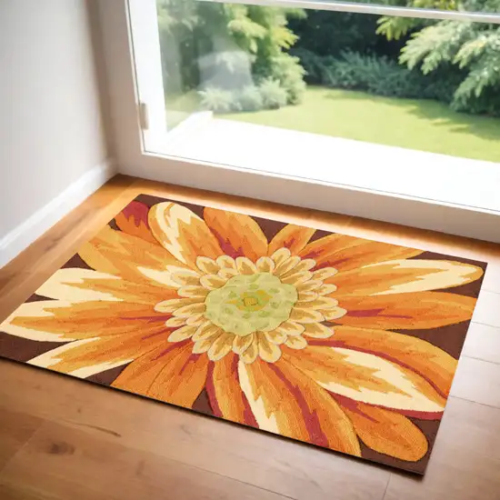 Brown Orange and Yellow Floral Hand Carved Handmade Area Rug Photo 1