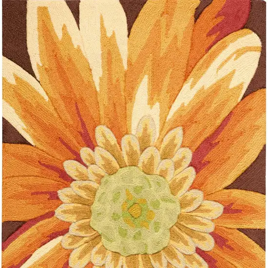 Brown Orange and Yellow Floral Hand Carved Handmade Area Rug Photo 7