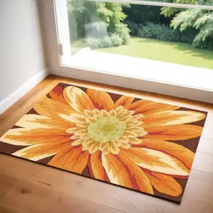 Photo of Brown Orange and Yellow Floral Hand Carved Handmade Area Rug