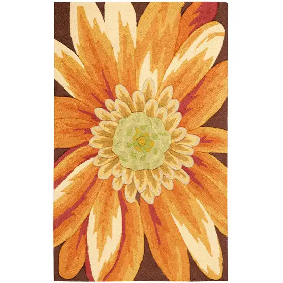 Brown Orange and Yellow Floral Hand Carved Handmade Area Rug Photo 2