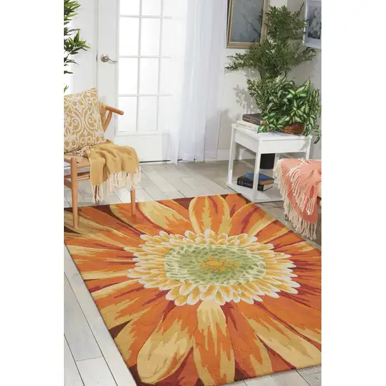 Brown Orange and Yellow Floral Hand Carved Handmade Area Rug Photo 8