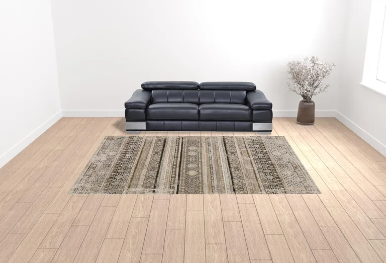 Brown Oriental Area Rug With Fringe Photo 2