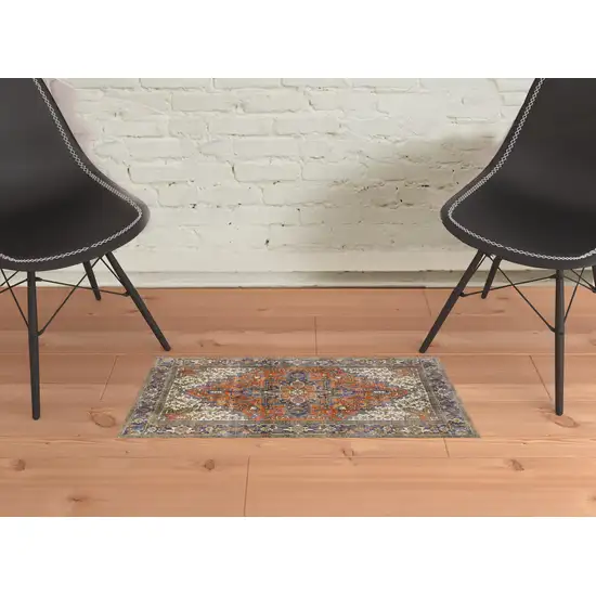 Brown Oriental Distressed Non Skid Area Rug Photo 2