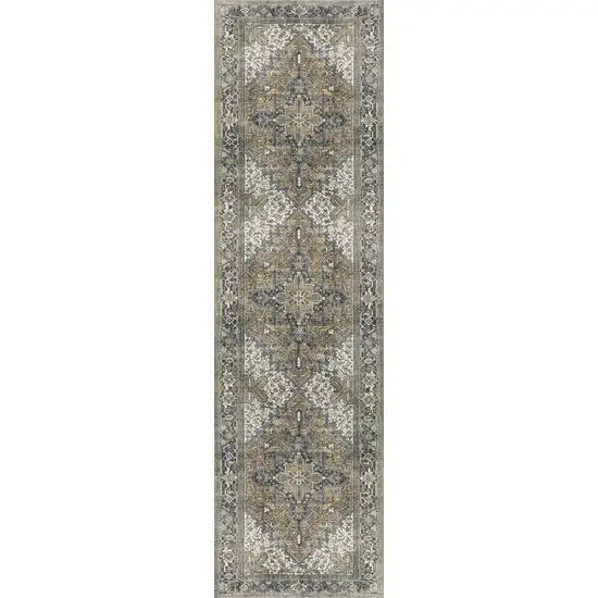 2' X 8' Brown Oriental Distressed Non Skid Runner Rug Photo 5