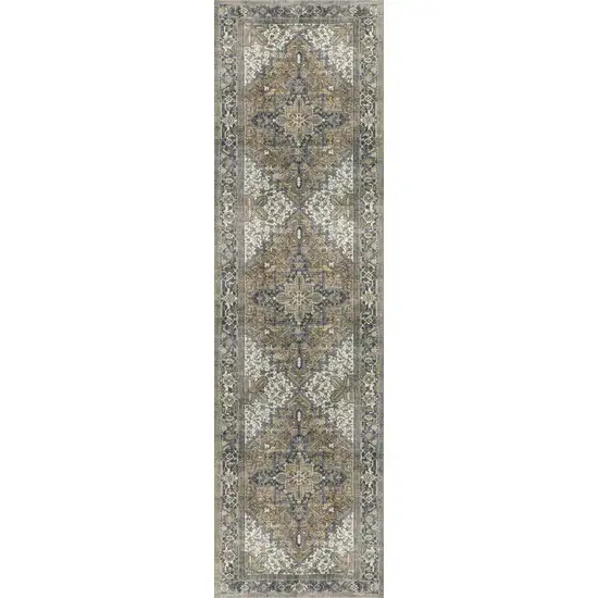 Brown Oriental Distressed Non Skid Runner Rug Photo 1