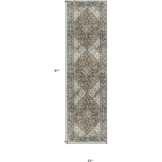 2' X 8' Brown Oriental Distressed Non Skid Runner Rug Photo 7