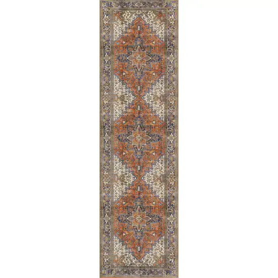 2' X 8' Brown Oriental Distressed Non Skid Runner Rug Photo 4