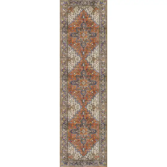 Brown Oriental Distressed Non Skid Runner Rug Photo 1