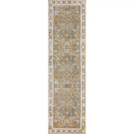 Brown Oriental Distressed Non Skid Runner Rug Photo 5