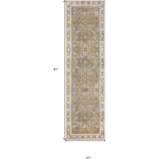 Brown Oriental Distressed Non Skid Runner Rug Photo 9