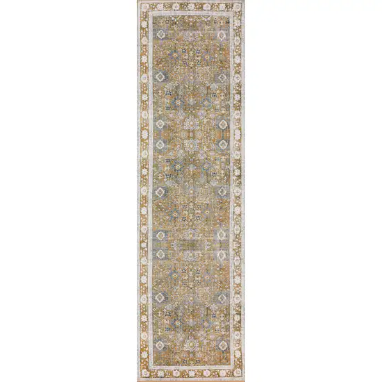 Brown Oriental Distressed Non Skid Runner Rug Photo 1