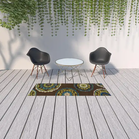 Brown Oriental Stain Resistant Indoor Outdoor Area Rug Photo 2