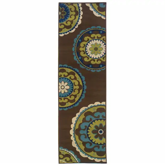 Brown Oriental Stain Resistant Indoor Outdoor Area Rug Photo 1