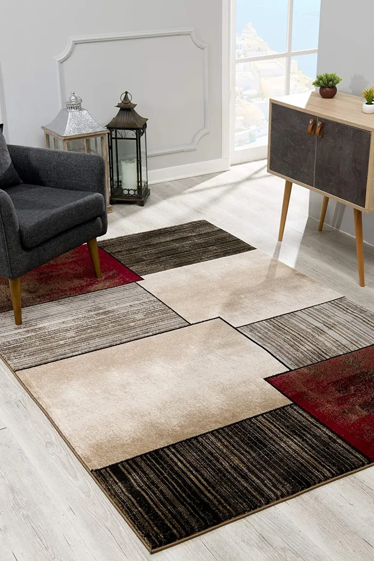 Brown Overlapped Blocks Area Rug Photo 4