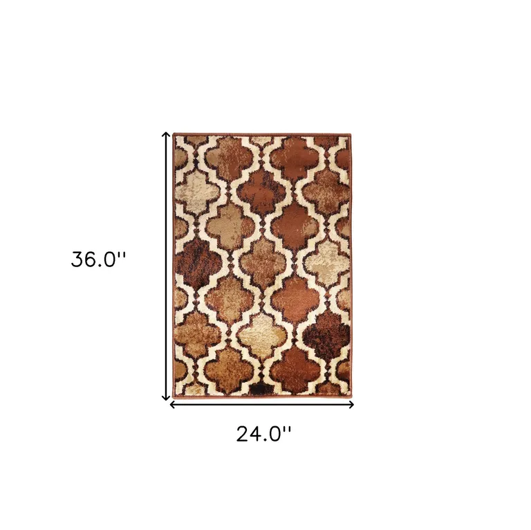 Brown Quatrefoil Power Loom Distressed Stain Resistant Area Rug Photo 5