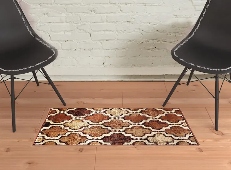 Brown Quatrefoil Power Loom Distressed Stain Resistant Area Rug Photo 2