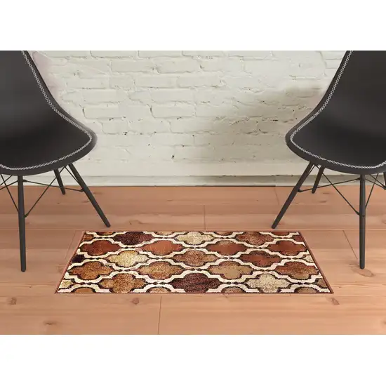 Brown Quatrefoil Power Loom Distressed Stain Resistant Area Rug Photo 2