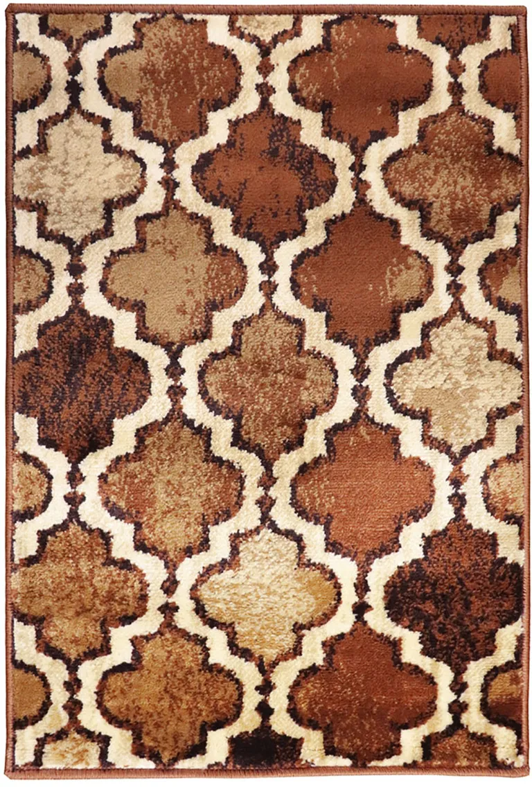 Brown Quatrefoil Power Loom Distressed Stain Resistant Area Rug Photo 1