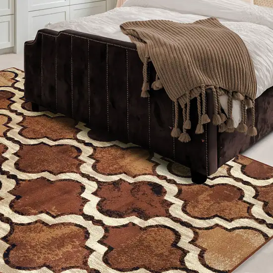 Brown Quatrefoil Power Loom Distressed Stain Resistant Area Rug Photo 6